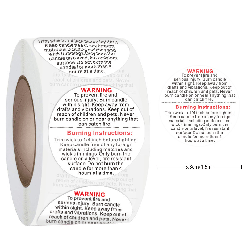 Candle Warning Label - 100-500pcs 1inch English Warning Sticker Circle