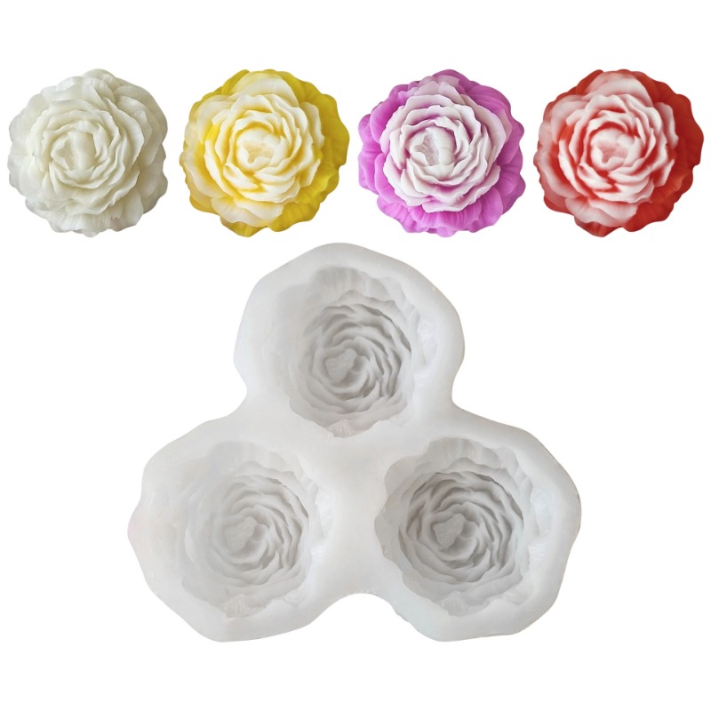 Candle Making Supplies Wholesale - 3pcs/set Peony Flower Candle Silicone Mold